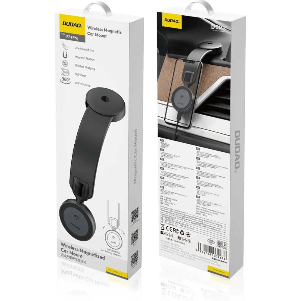 Ładowarka samochodowa z ładowarką indukcyjną na kokpit Dudao F21 Pro 15W MagSafe czarna