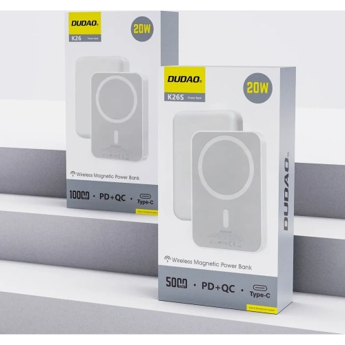 Powerbank bezprzewodowy Dudao K26S 5000mAh 20W USB-A, USB-C, MagSafe biały