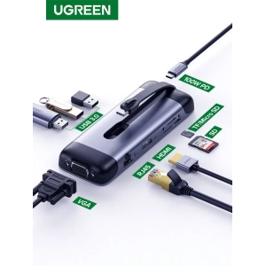 Adapter 9w1 UGREEN CM286 Hub USB-C do HDMI 4K, FHD, VGA, 3x USB 3.0, PD, SD/TF, USB-C