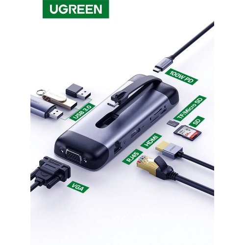 Kup Adapter 9w1 UGREEN CM286 Hub USB-C do HDMI 4K, FHD, VGA, 3x USB 3.0, PD, SD/TF, USB-C - UGR445 - {ean13} - Sklep Home Screen