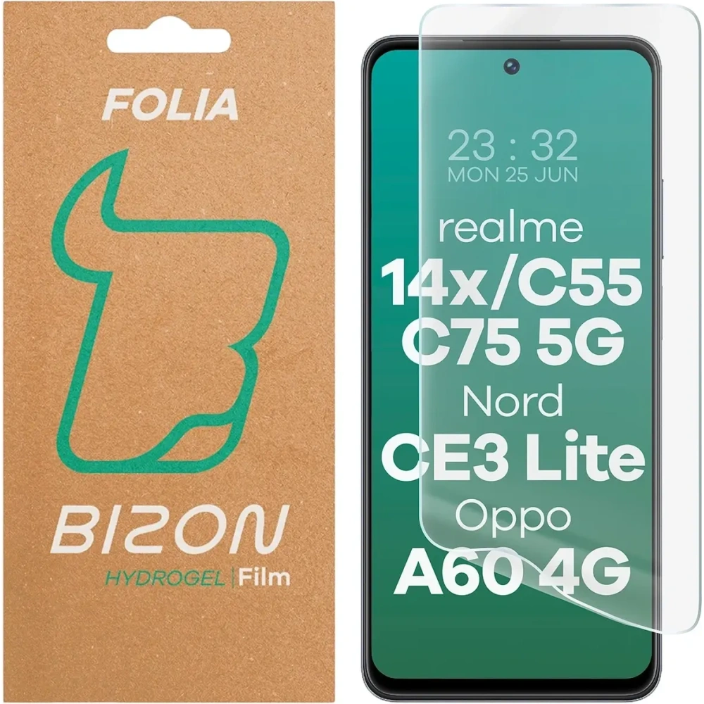 Folia hydrożelowa na ekran Bizon Glass Hydrogel Front do Realme 14x 5G / C55 / C75 / OnePlus Nord CE 3 Lite / Oppo A60 4G
