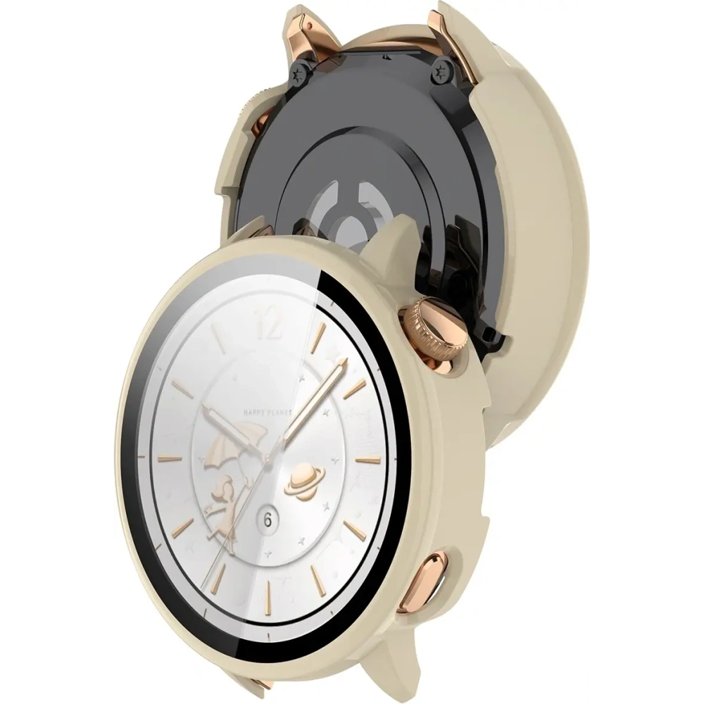 Etui ze szkłem do zegarka Bizon Case+Glass Watch do OnePlus Watch 3 43mm beżowe