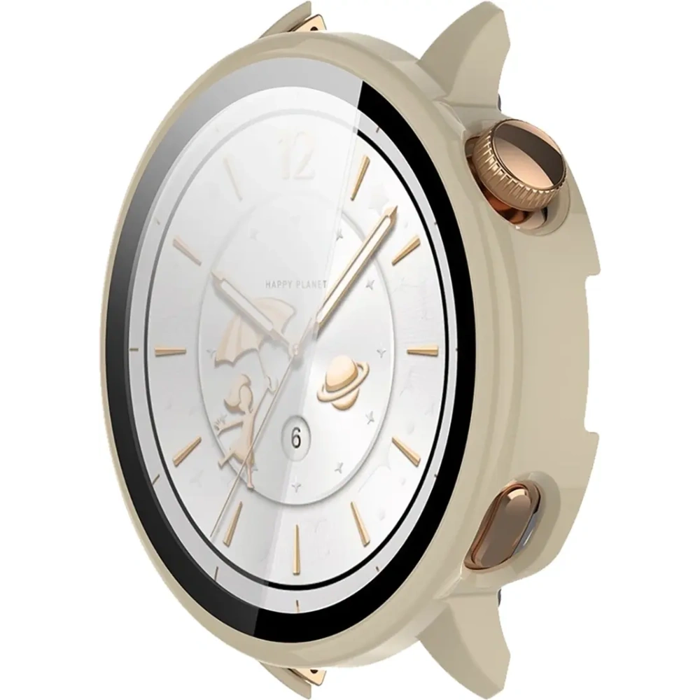 Etui ze szkłem do zegarka Bizon Case+Glass Watch do OnePlus Watch 3 43mm beżowe