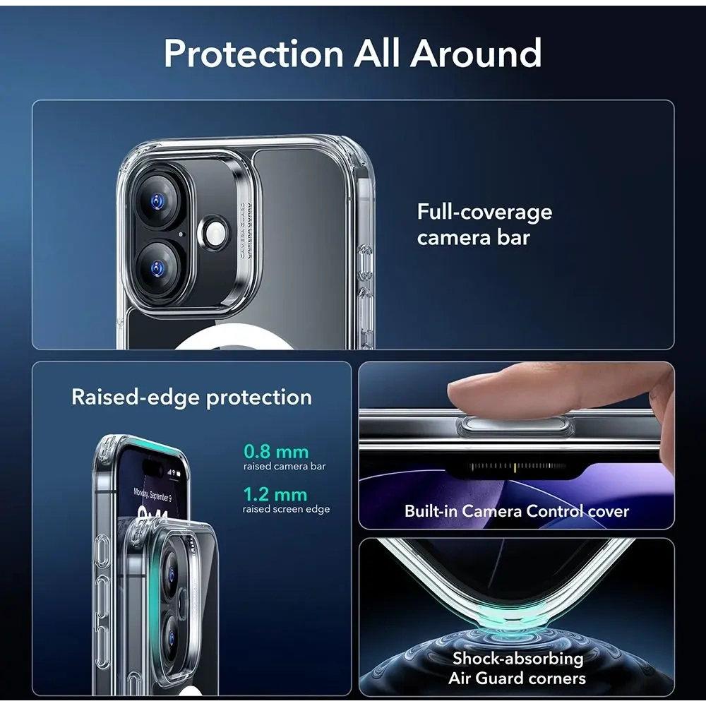 Zestaw ESR etui + szkło na ekran Classic Hybrid MagSafe & Tempered Glass do Apple iPhone 17 Clear