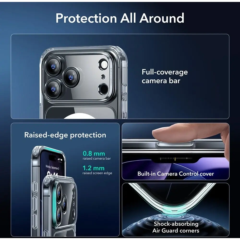 Zestaw ESR etui + szkło na ekran Classic Hybrid MagSafe & Tempered Glass do Apple iPhone 17 Pro Clear