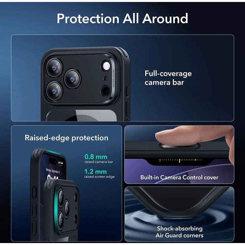 Zestaw ESR etui + szkło na ekran Classic Hybrid MagSafe & Tempered Glass do Apple iPhone 17 Pro Clear/black