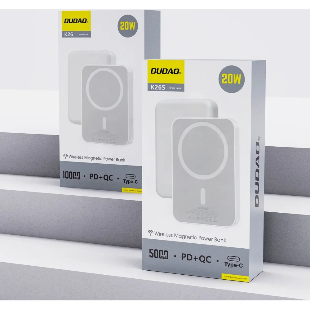 Powerbank bezprzewodowy Dudao K26 10000mAh 20W USB-A / USB-C / MagSafe biały