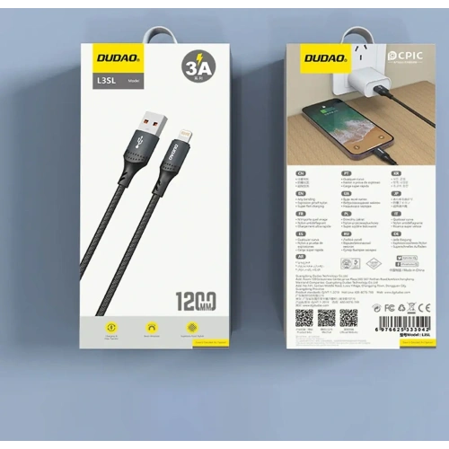 Kabel w oplocie Dudao 3A 30W L3SL USB-A / Lightning 1.2m czarny
