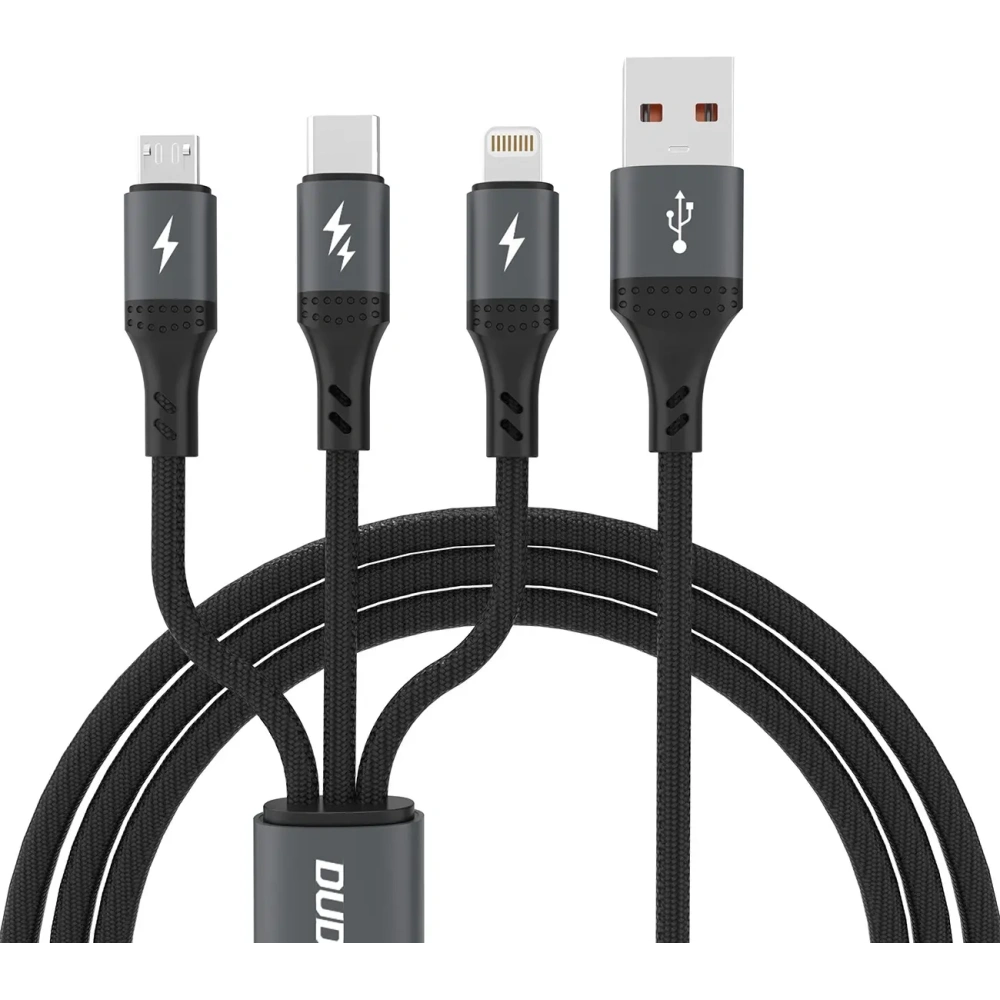 Kabel Dudao L3E 3w1 60W USB-A / MicroUSB, USB-C, Lightning 1.2m czarna