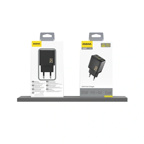 Ładowarka sieciowa Dudao A26T GaN 25W USB-A, USB-C czarna