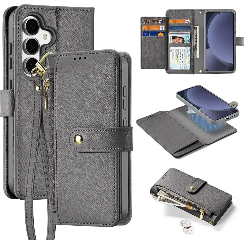 Etui z klapką Dux Ducis Lawa do Samsung Galaxy S25 z odłączanym portfelem magnetycznym szare