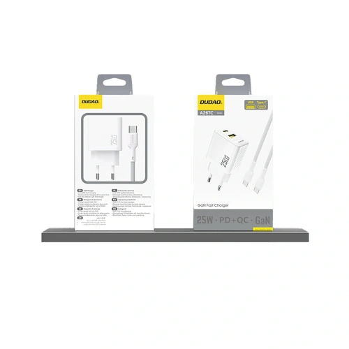 Ładowarka sieciowa Dudao A26T GaN 25W USB-A, USB-C biała