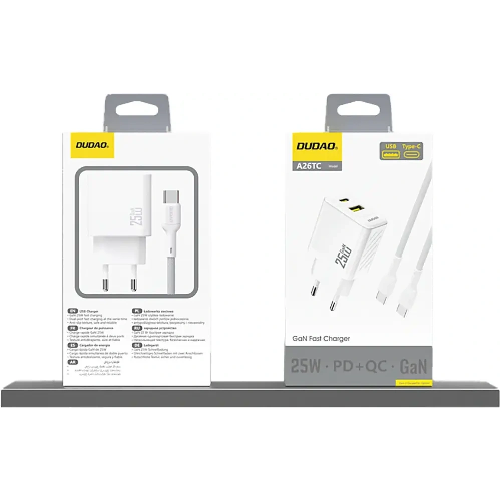 Ładowarka sieciowa Dudao A26T GaN 25W USB-A, USB-C biała