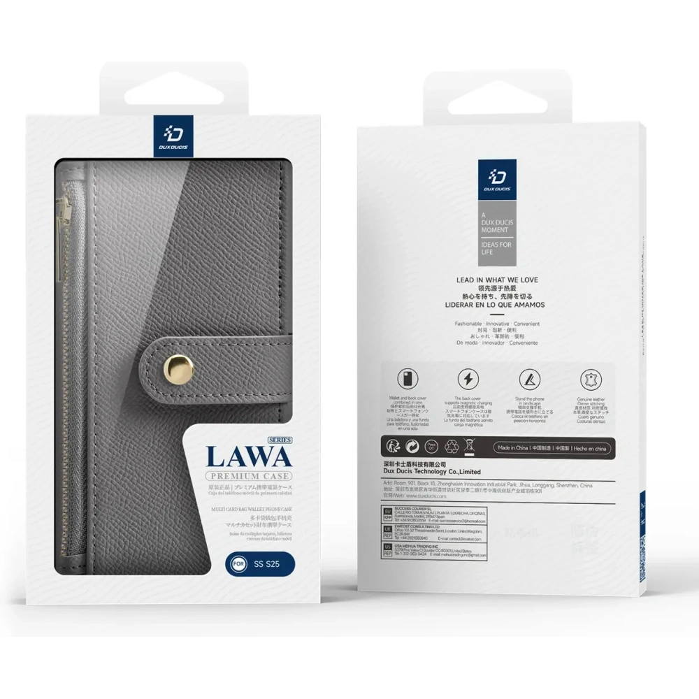 Etui z klapką Dux Ducis Lawa do Samsung Galaxy S25 z odłączanym portfelem magnetycznym szare