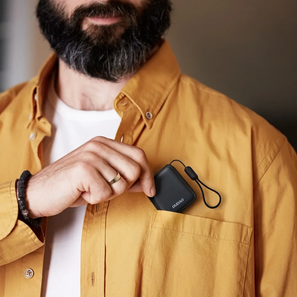 Powerbank ultrakompaktowy Dudao K22+ 10000mAh 22.5W USB-C z zawieszką / kablem USB-C szary