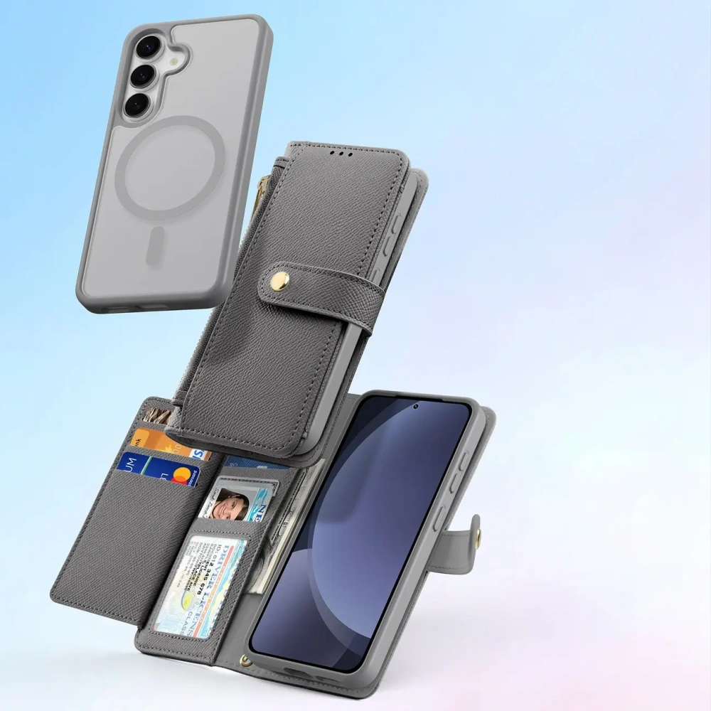 Etui z klapką Dux Ducis Lawa do Samsung Galaxy S25+ Plus z odłączanym portfelem magnetycznym szare