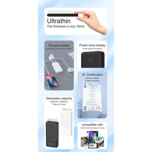 Powerbank Dudao K10 10000mAh 2.4A 2 xUSB-A biały