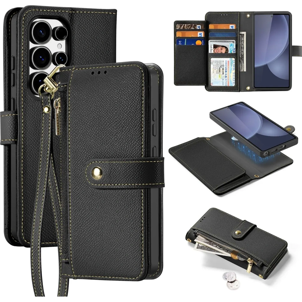 Etui z klapką Dux Ducis Lawa do Samsung Galaxy S25 Ultra z odłączanym portfelem magnetycznym czarne