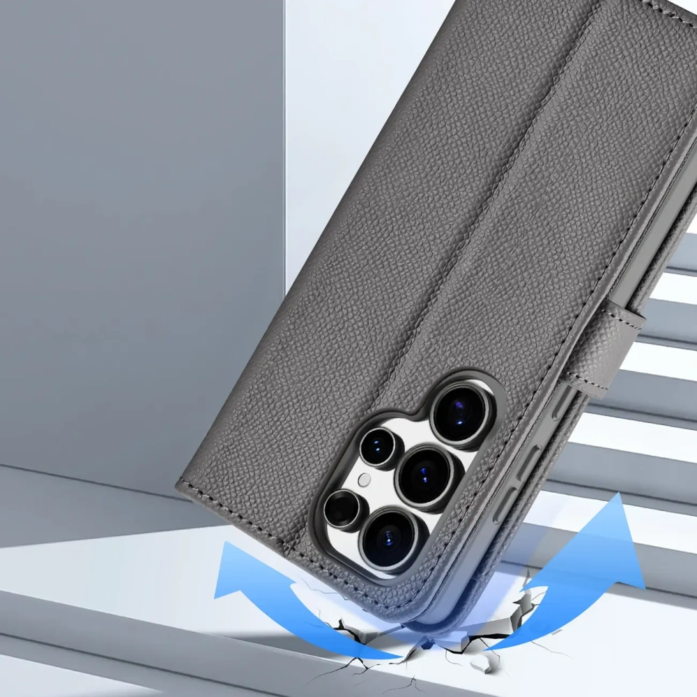 Etui z klapką Dux Ducis Lawa do Samsung Galaxy S25 Ultra z odłączanym portfelem magnetycznym szare