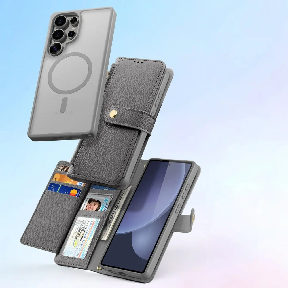 Etui z klapką Dux Ducis Lawa do Samsung Galaxy S25 Ultra z odłączanym portfelem magnetycznym szare