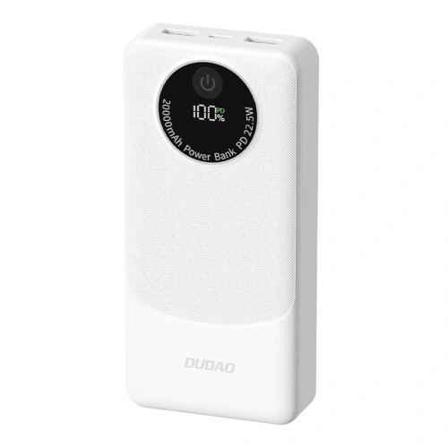 Powerbank Dudao K12Pro 22.5W PD 20000mAh USB-A, USB-C biały
