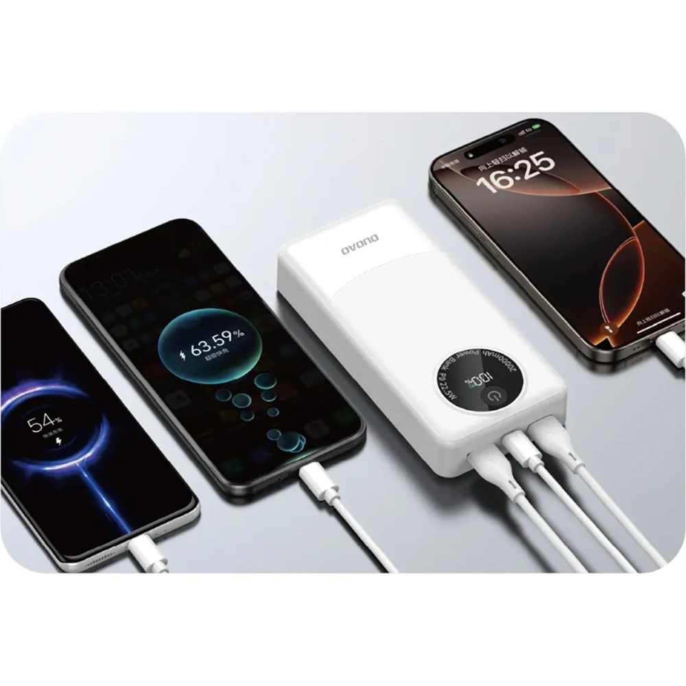 Powerbank Dudao K12Pro 22.5W PD 20000mAh USB-A, USB-C biały