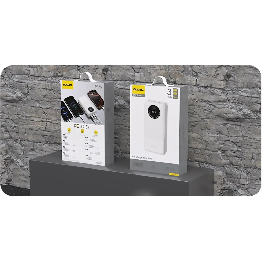 Powerbank Dudao K12Pro 22.5W PD 20000mAh USB-A, USB-C biały