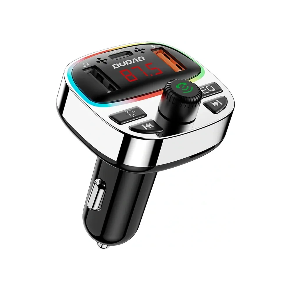 Transmiter Dudao R2 PRO+ 2xUSB-A, USB-C PD 25W Bluetooth 5.3 RGB czarno-srebrny