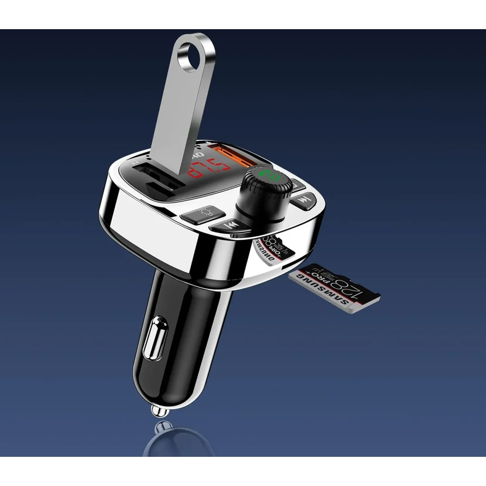 Transmiter Dudao R2 PRO+ 2xUSB-A, USB-C PD 25W Bluetooth 5.3 RGB czarno-srebrny