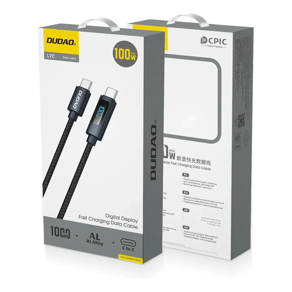Kabel Dudao L7C USB-C / USB-C 100W z wyświetlaczem LED 1m czarny