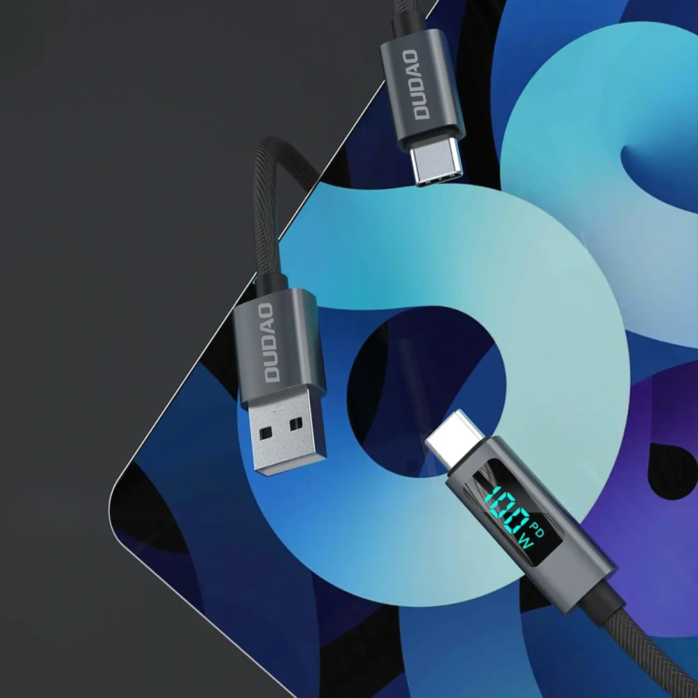 Kabel Dudao L7C USB-C / USB-C 100W z wyświetlaczem LED 1m czarny
