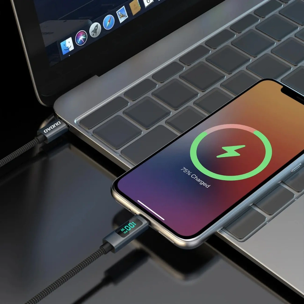 Kabel Dudao L7C USB-C / USB-C 100W z wyświetlaczem LED 1m czarny