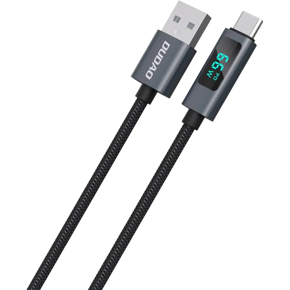 Kabel Dudao L7T USB-A / USB-C 66W z wyświetlaczem LED 1m czarny