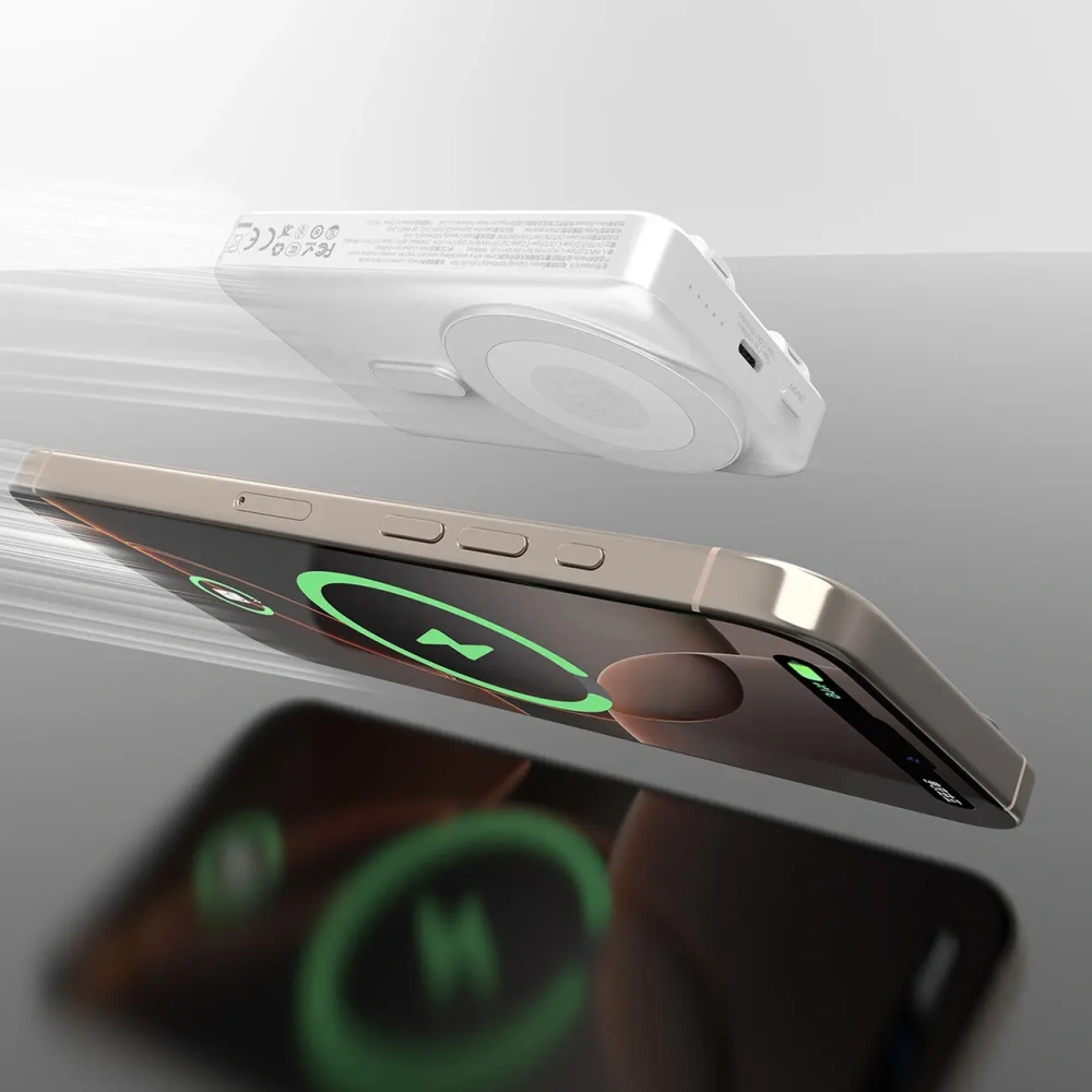 Powerbank bezprzewodowy Dudao K29 10000mAh PD 20W MagSafe z metalową obudową, podstawką i wbudowanymi kablami USB-C, Lightning szary