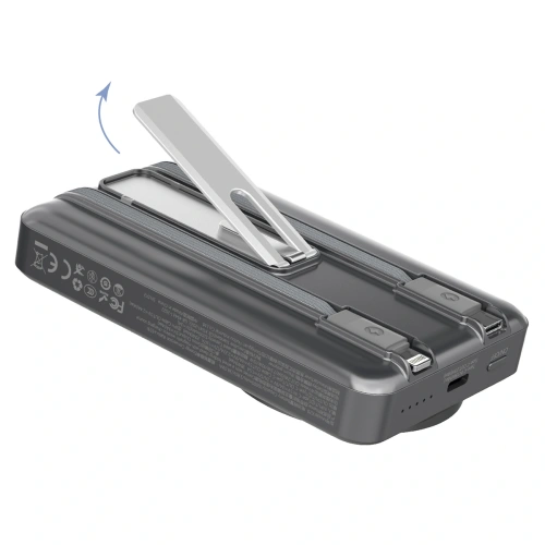 Powerbank bezprzewodowy Dudao K29 10000mAh PD 20W MagSafe z metalową obudową, podstawką i wbudowanymi kablami USB-C, Lightning szary