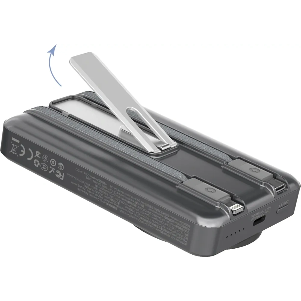 Powerbank bezprzewodowy Dudao K29 10000mAh PD 20W MagSafe z metalową obudową, podstawką i wbudowanymi kablami USB-C, Lightning szary