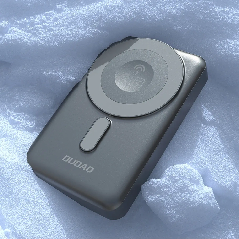 Powerbank bezprzewodowy Dudao K29 10000mAh PD 20W MagSafe z metalową obudową, podstawką i wbudowanymi kablami USB-C, Lightning szary
