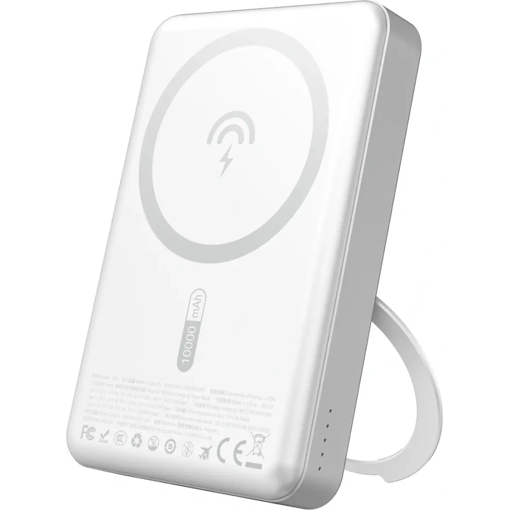 Powerbank bezprzewodowy Dudao K28 10000mAh PD 22.5W MagSafe z metalową obudową i pierścieniem-podstawką srebrny