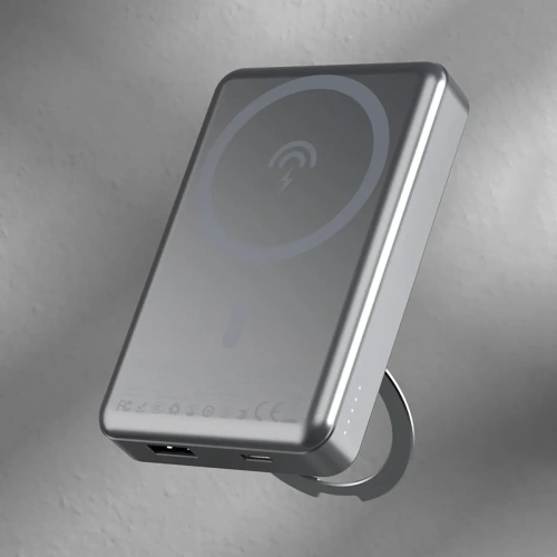 Powerbank bezprzewodowy Dudao K28 10000mAh PD 22.5W MagSafe z metalową obudową i pierścieniem-podstawką szary