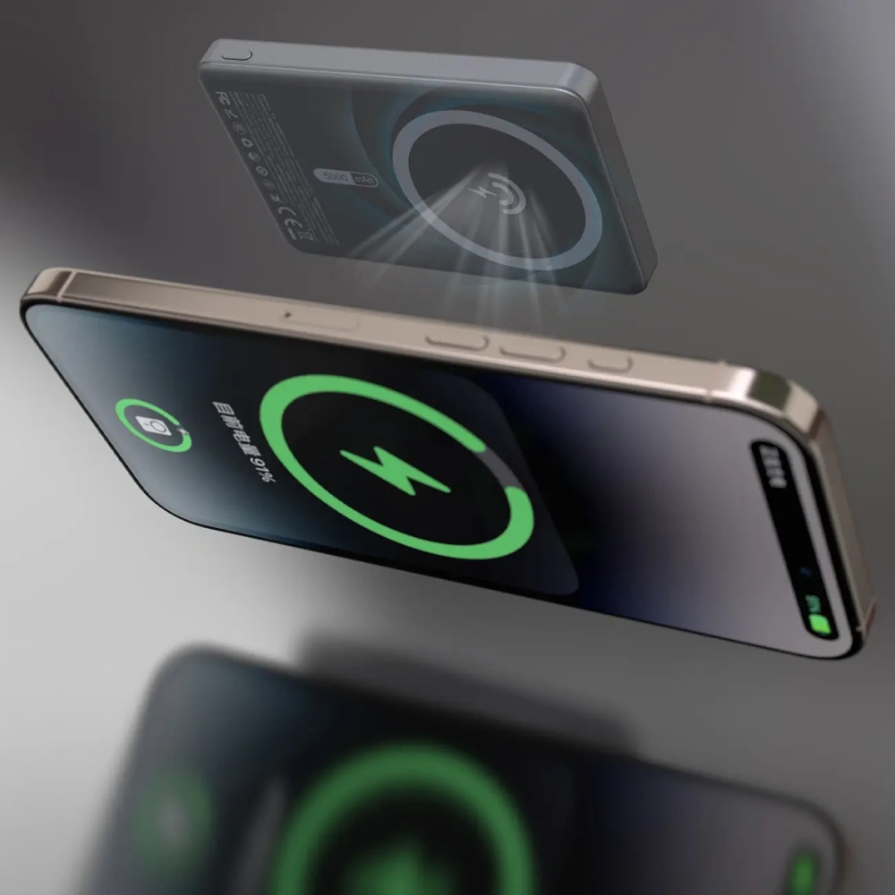 Powerbank bezprzewodowy Dudao K28 10000mAh PD 22.5W MagSafe z metalową obudową i pierścieniem-podstawką szary