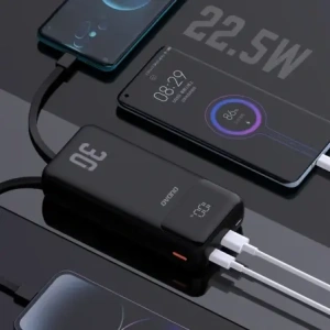 Powerbank Dudao K15MAX 30000mAh PD 22.5W z wbudowanymi kablami USB-C, Lightning czarny