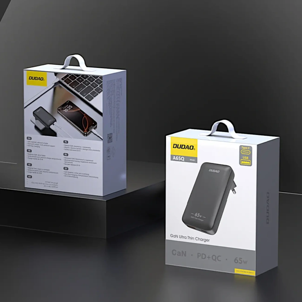 Ładowarka sieciowa podróżna GaN Dudao A65Q 65W USB-A / USB-C PD EU / US czarna