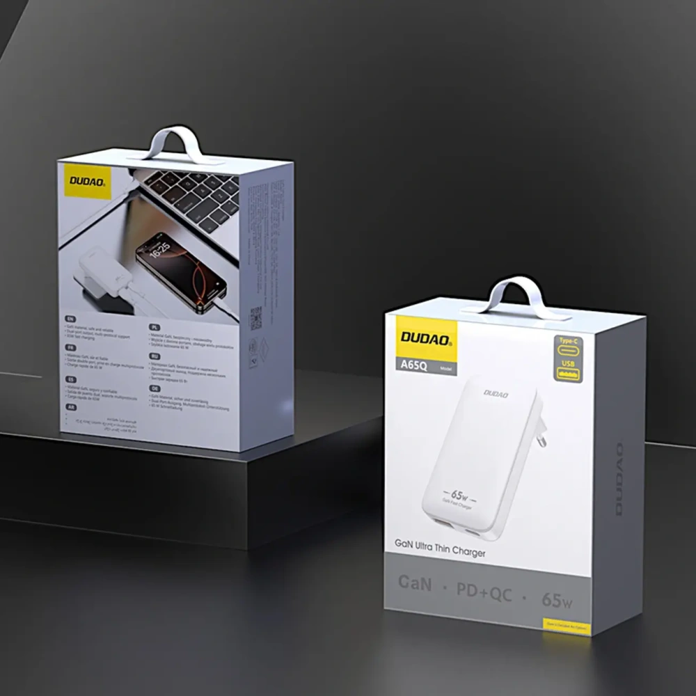 Ładowarka sieciowa podróżna GaN Dudao A65Q 65W USB-A / USB-C PD EU / US biała