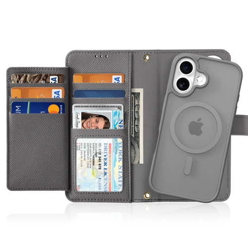 Etui z klapką Dux Ducis Lawa do Apple iPhone 16 z odłączanym portfelem magnetycznym szare