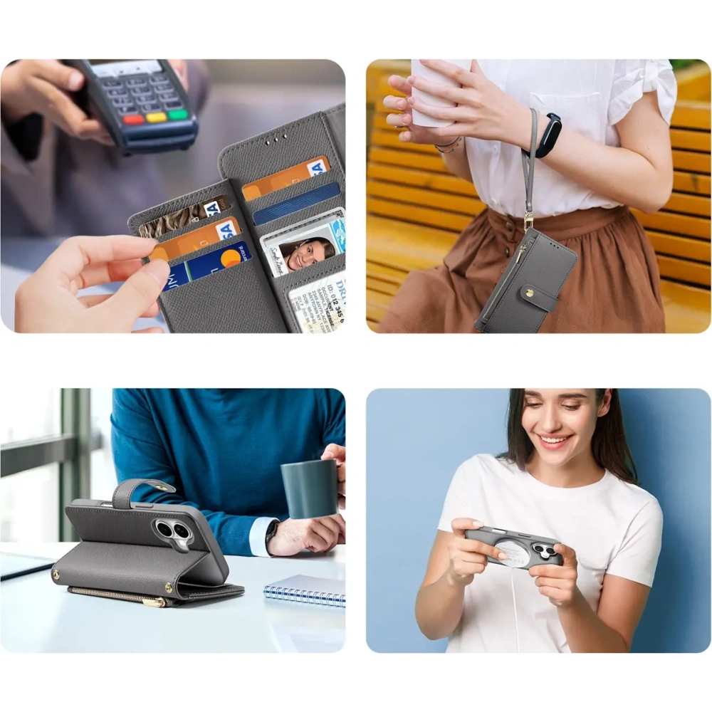 Etui z klapką Dux Ducis Lawa do Apple iPhone 16 z odłączanym portfelem magnetycznym szare