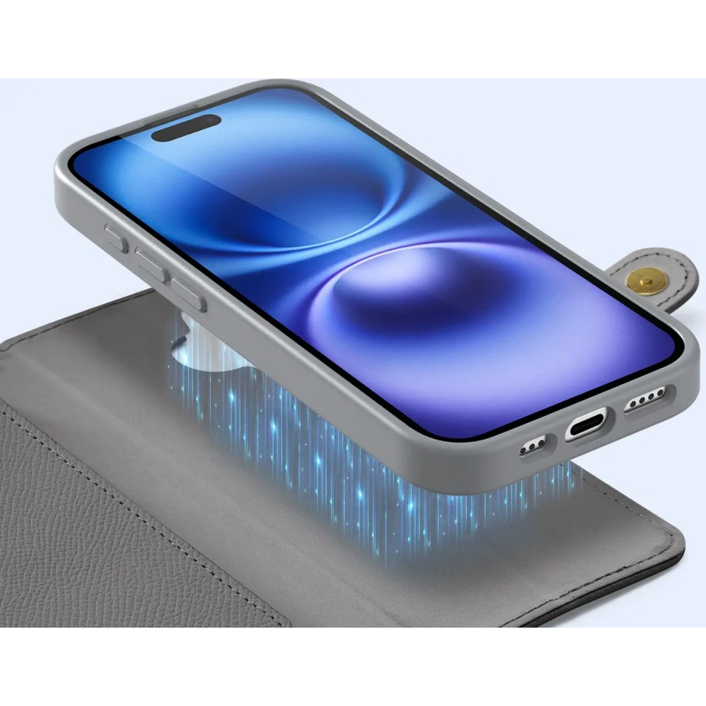 Etui z klapką Dux Ducis Lawa do Apple iPhone 16 z odłączanym portfelem magnetycznym szare