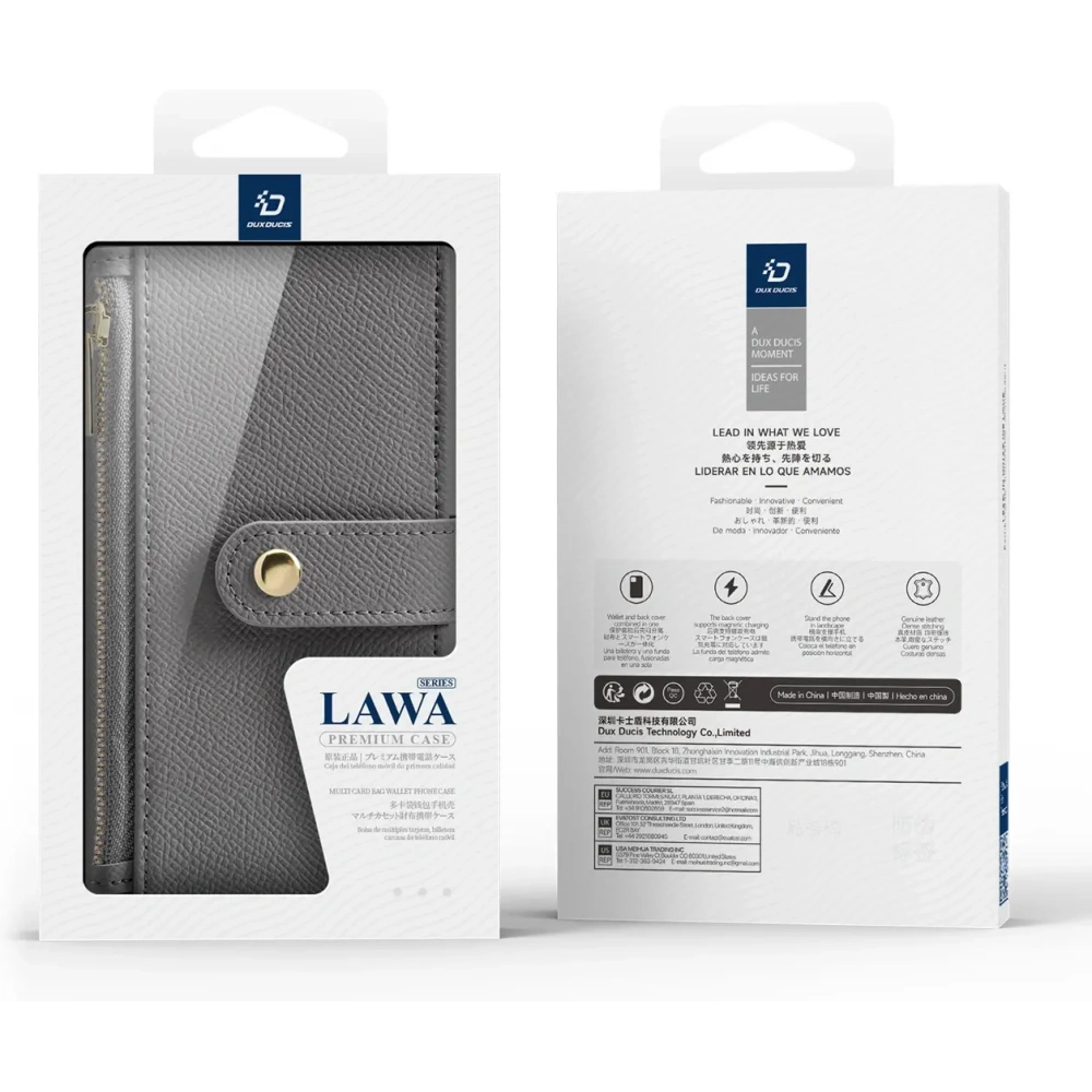 Etui z klapką Dux Ducis Lawa do Apple iPhone 16 z odłączanym portfelem magnetycznym szare