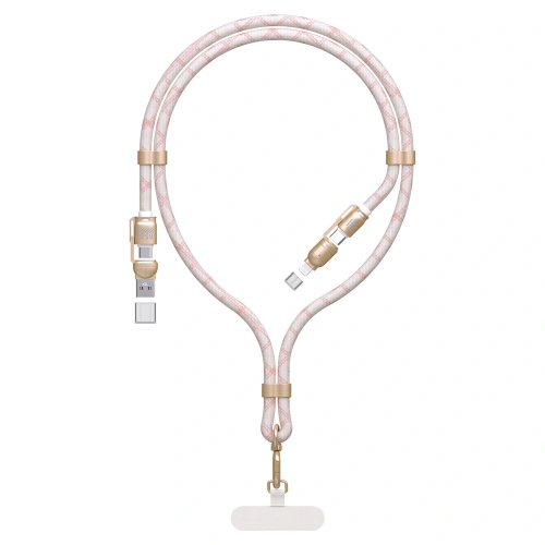 Kabel 4w1 ze smyczką Dudao L20MAX USB-A / USB-C 65W, USB-C / Lightning 27W PD QC 1.5m różowy