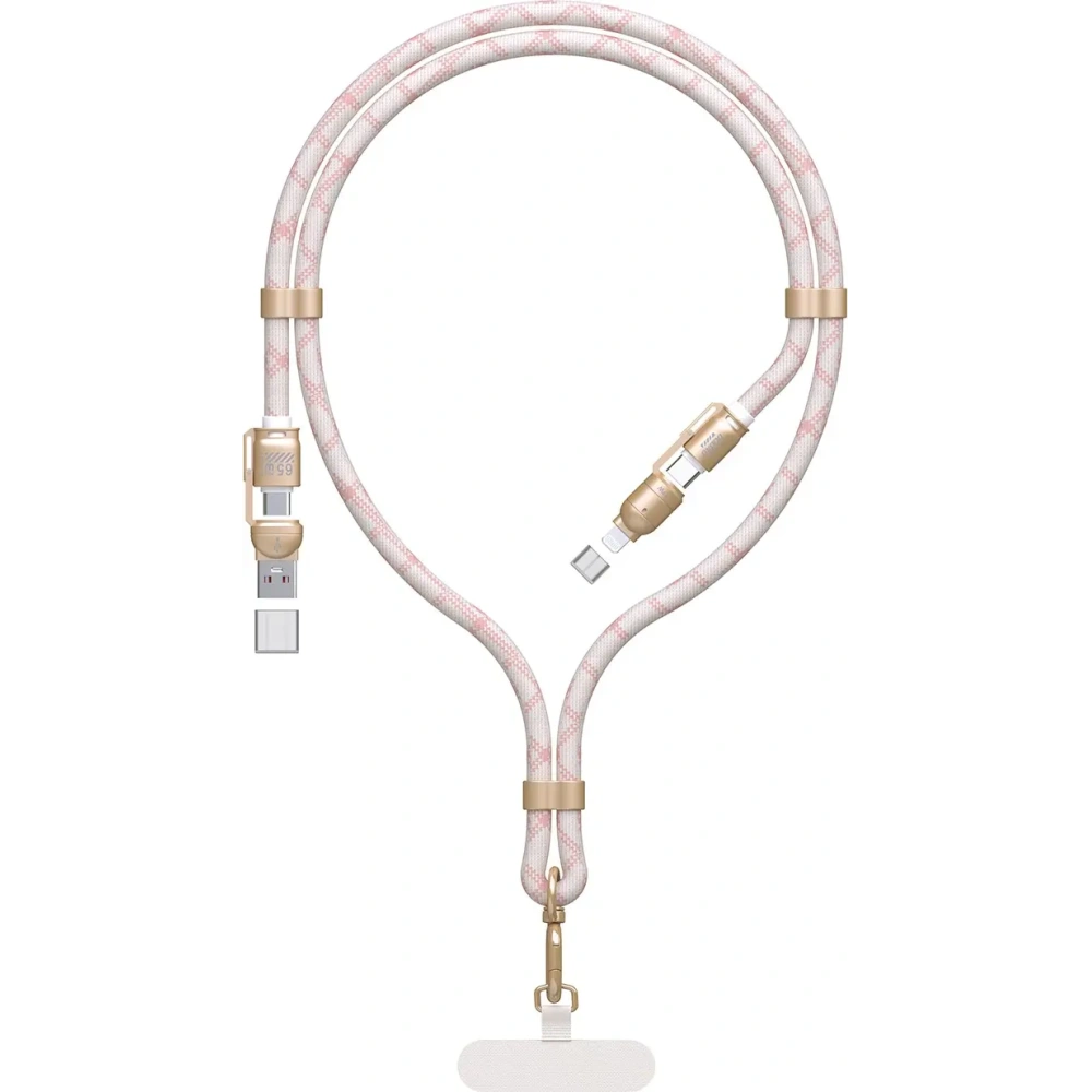 Kabel 4w1 ze smyczką Dudao L20MAX USB-A / USB-C 65W, USB-C / Lightning 27W PD QC 1.5m różowy