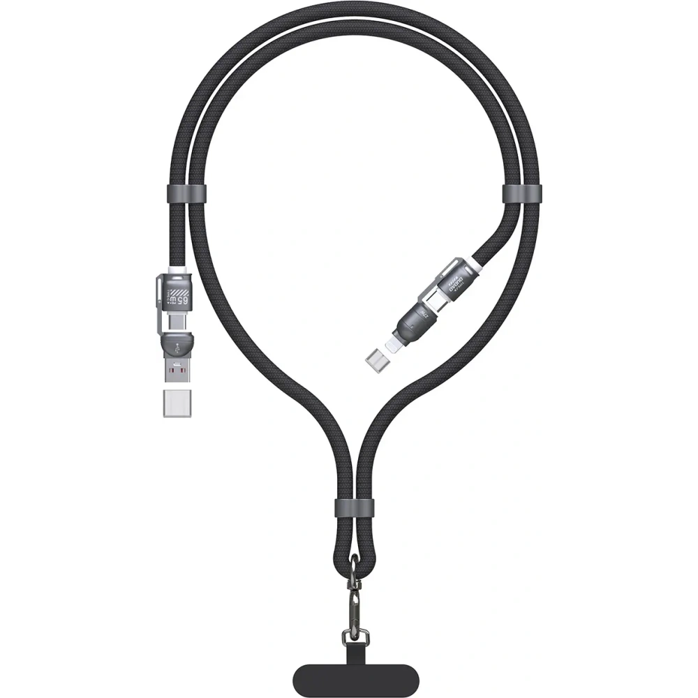 Kabel 4w1 ze smyczką Dudao L20MAX USB-A / USB-C 65W, USB-C / Lightning 27W PD QC 1.5m czarny